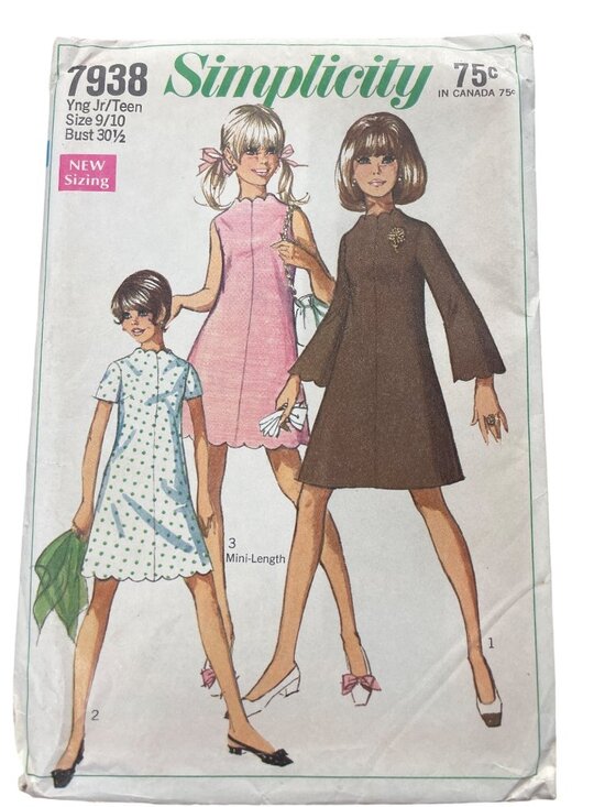 Simplicity Other - Vintage 60s Simplicity 7938 Sewing Pattern Size 9/10 Dresses In Two Lengths CUT